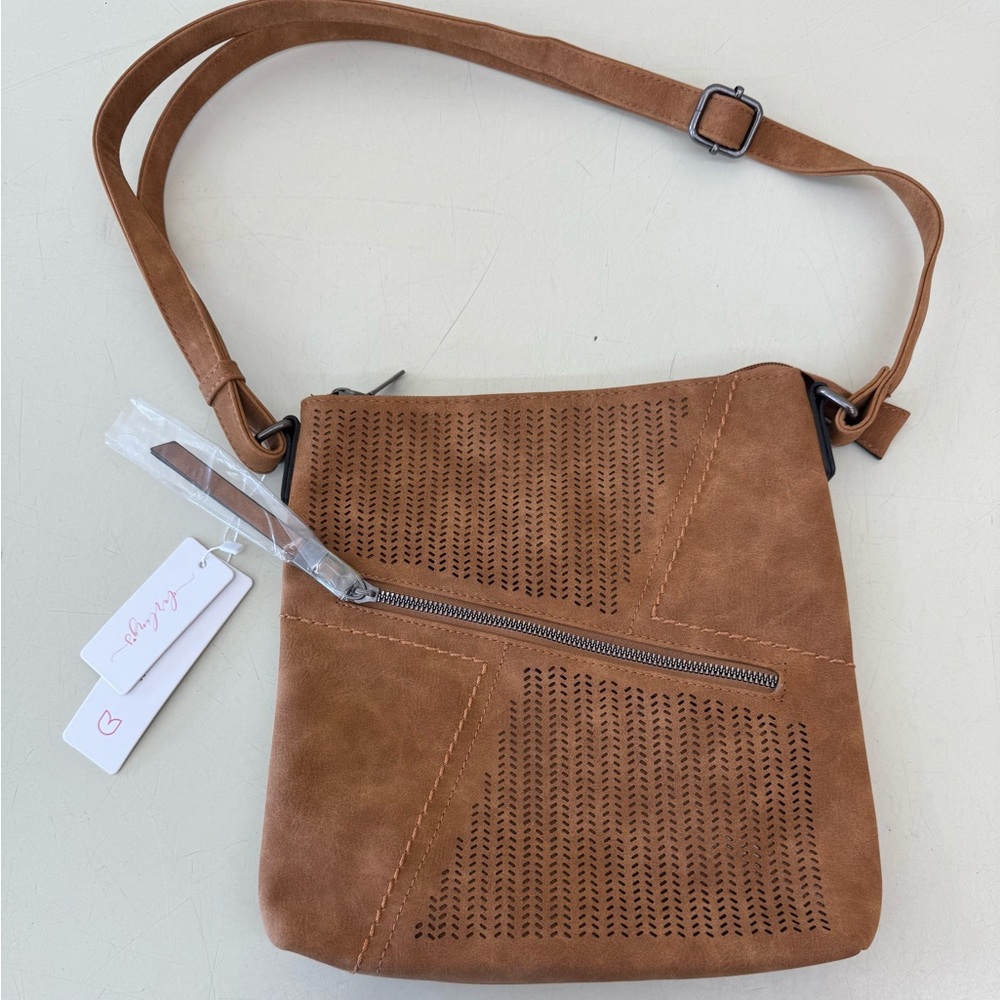 Darling Brown Perforated Faux-Leather Crossbody Bag